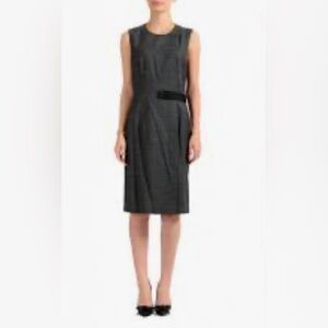 Hugo BOSS Charcoal Wool Blend‎ Sleeveless Sheath Midi Belted Dress Sz US 12